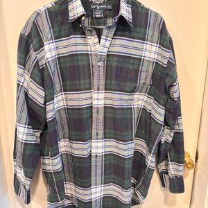 Ralph Lauren Men's Blue and Green Plaid Shirt